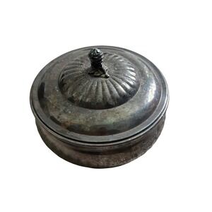 Wallace Silverplate Rose Finial Round Trinket Box Vintage‎ 9330 Gadroon Edge USA
